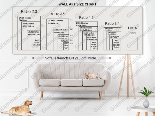 Size Chart Preview, Printable wall art size chart cheat sheet for perfect home decor sizing