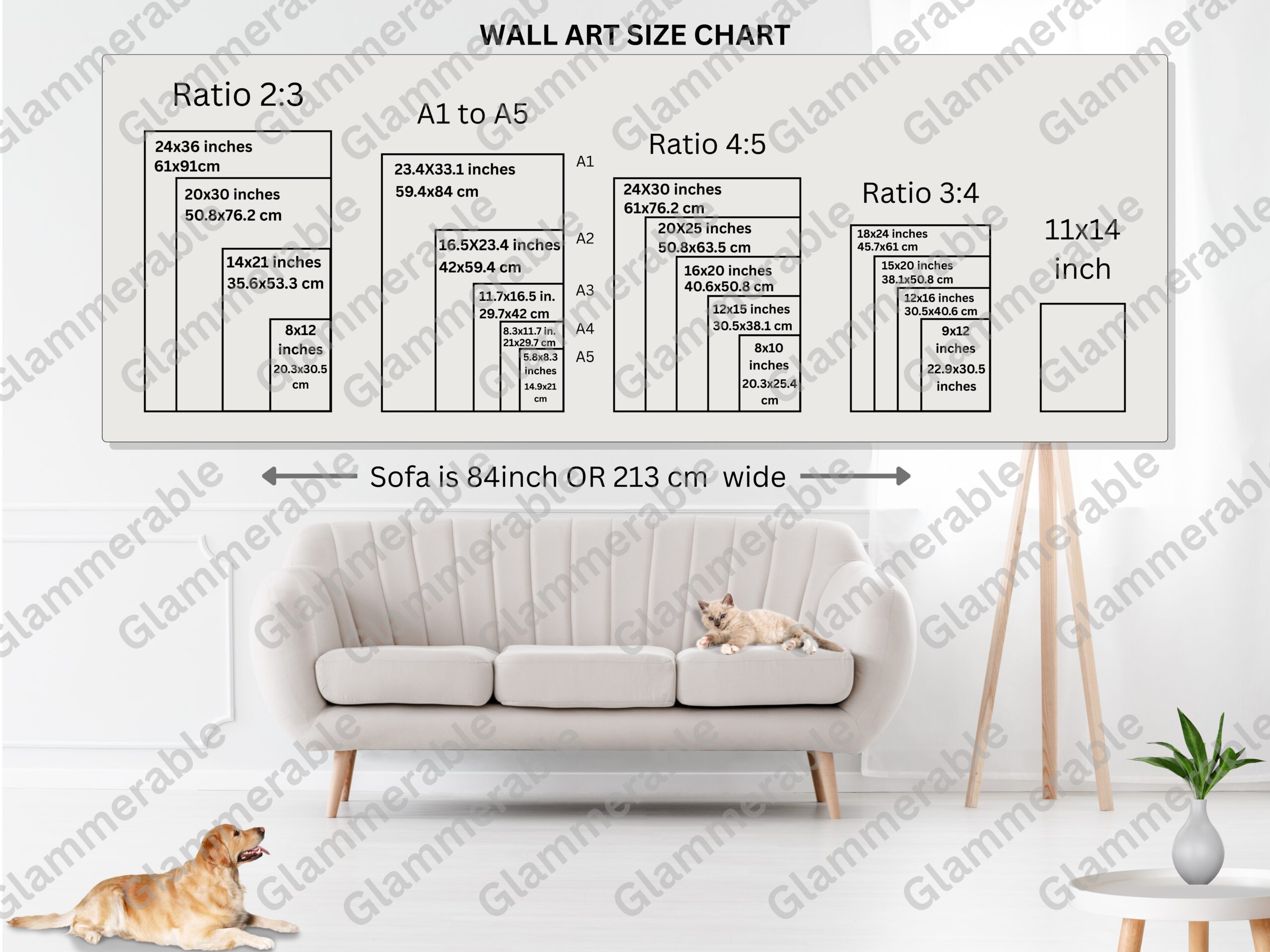 Size Chart Preview, Printable wall art size chart cheat sheet for perfect home decor sizing